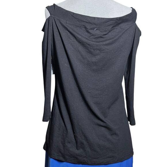 Black Cut Out Cotton Blend Tee Size Large - Picture 2 of 4